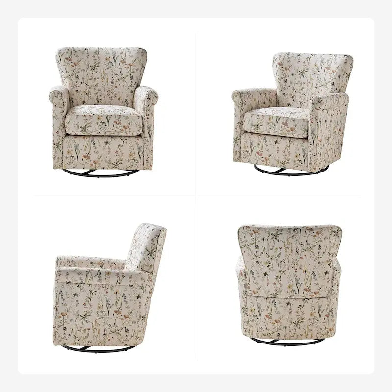 Georg Comfortable Floral Fabric Swivel Rocker Chair with Rolled Armrest by HULALA HOME