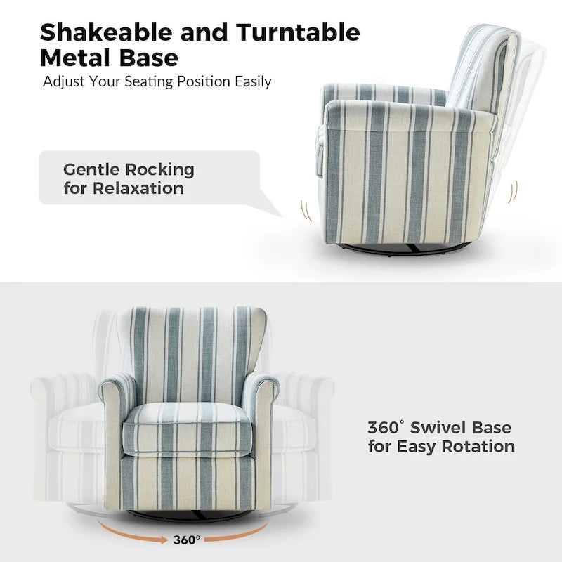Georg Comfortable Floral Fabric Swivel Rocker Chair with Rolled Armrest by HULALA HOME