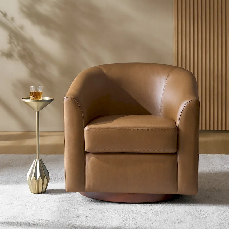 Haley moderne draaibare kuipstoel van kunstleer met onderstel van massief hout van HULALA HOME