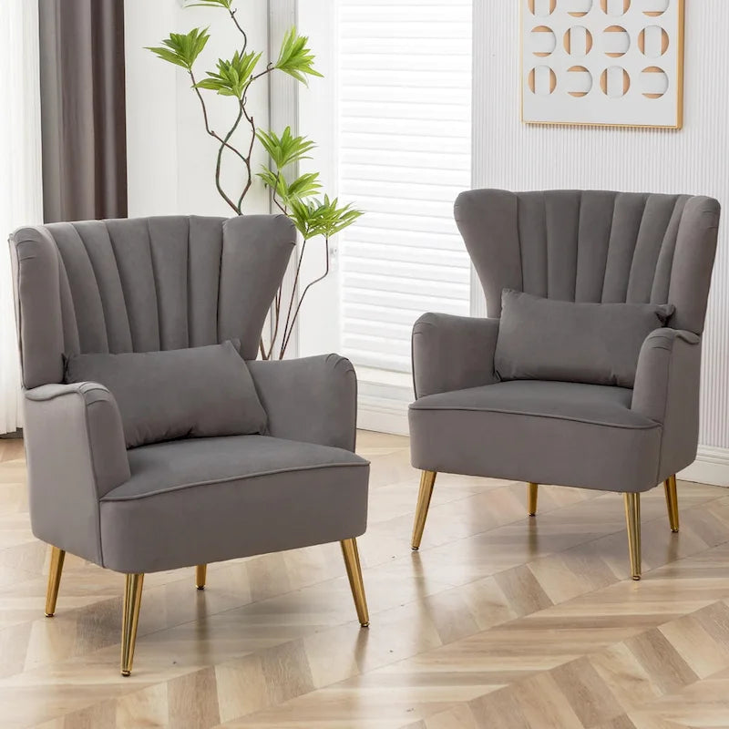 Poltrona moderna con braccioli e schienale alto HOMYKA, poltrona imbottita d’arredo, set da 2