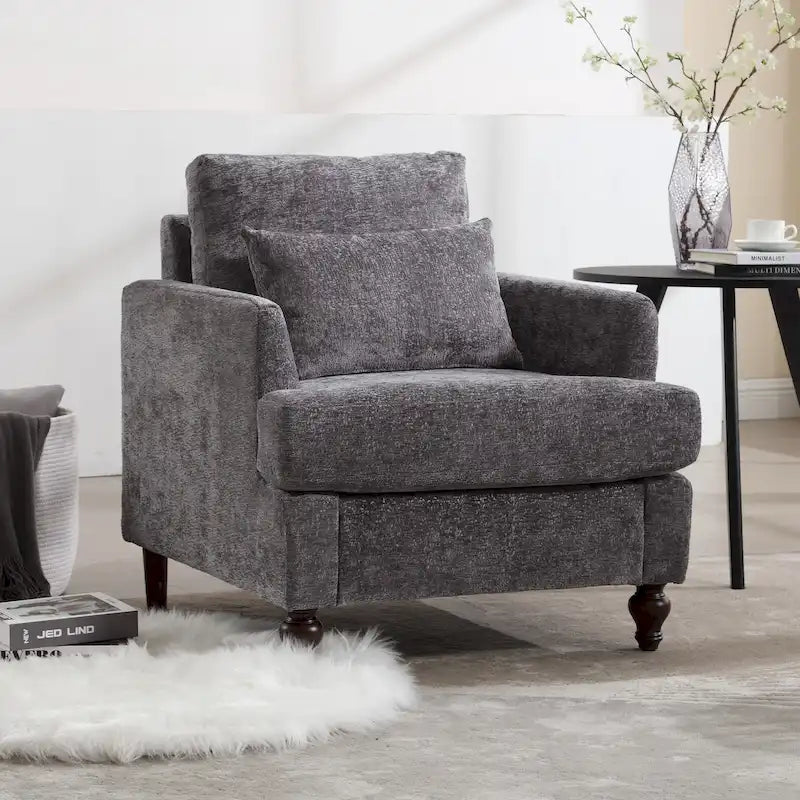 HOMEFUN századközepi modern, zsenília kárpitozású, favázas karosszék nappaliba