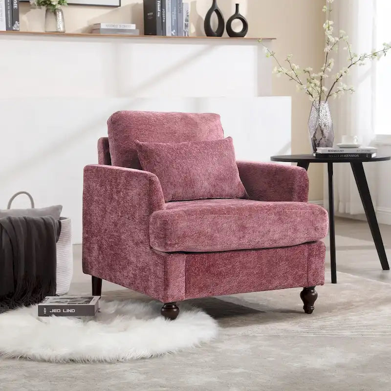 Sillón de estructura de madera moderno de mediados de siglo, tapizado de chenilla, HOMEFUN, para la sala de estar