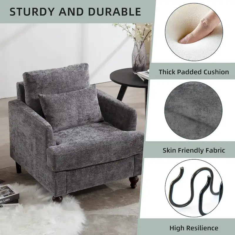 HOMEFUN századközepi modern, zsenília kárpitozású, favázas karosszék nappaliba