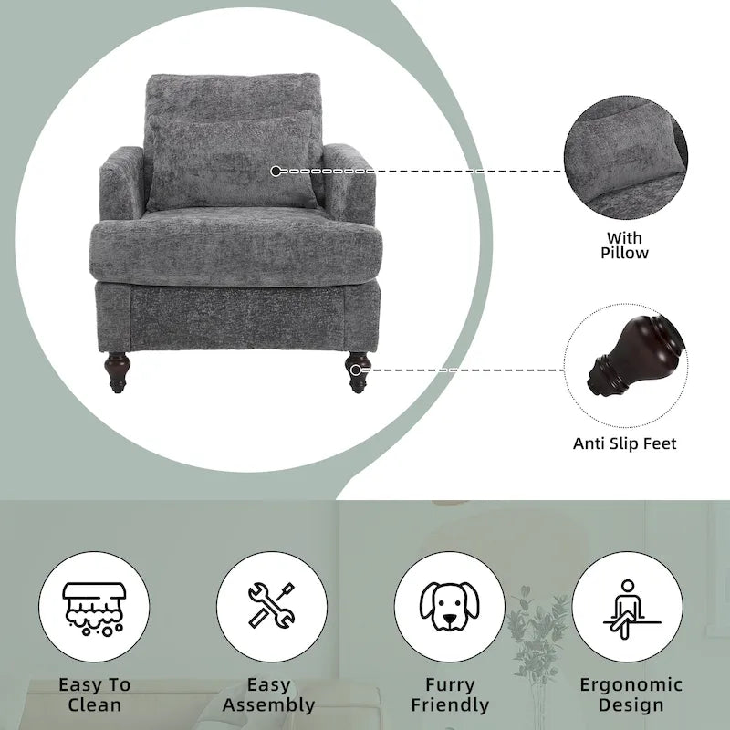 HOMEFUN századközepi modern, zsenília kárpitozású, favázas karosszék nappaliba
