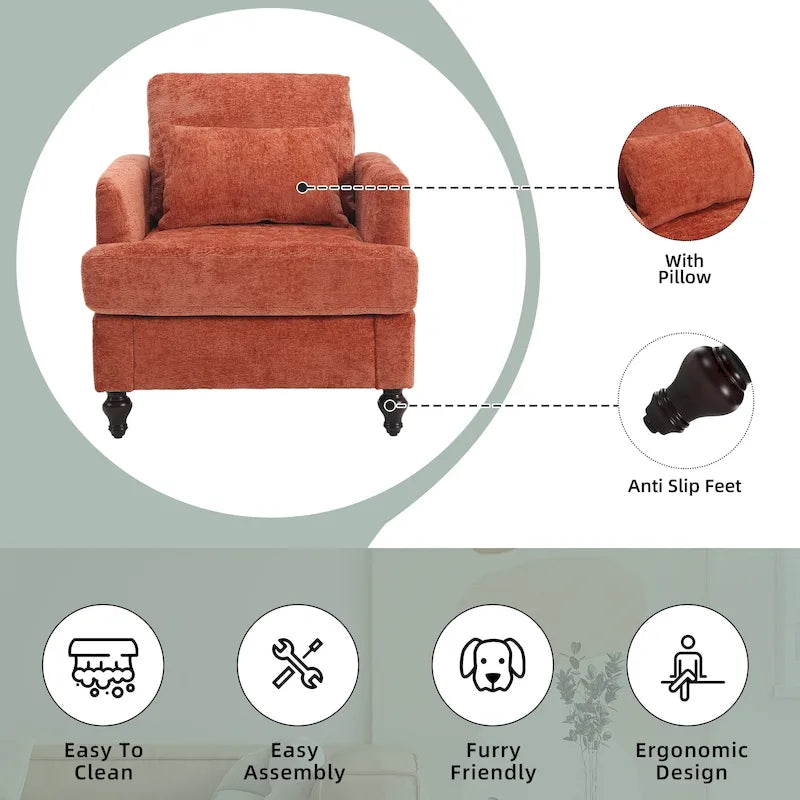 HOMEFUN századközepi modern, zsenília kárpitozású, favázas karosszék nappaliba
