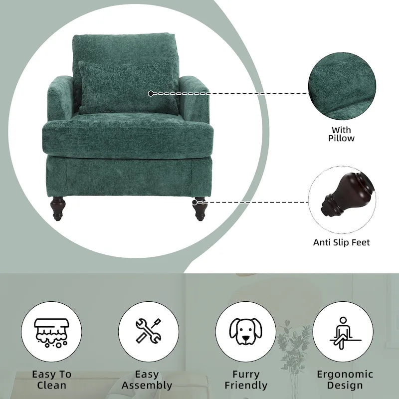 HOMEFUN századközepi modern, zsenília kárpitozású, favázas karosszék nappaliba