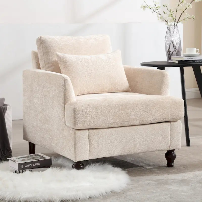 HOMEFUN századközepi modern, zsenília kárpitozású, favázas karosszék nappaliba