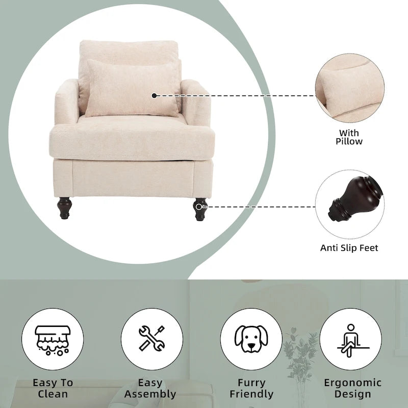 HOMEFUN századközepi modern, zsenília kárpitozású, favázas karosszék nappaliba