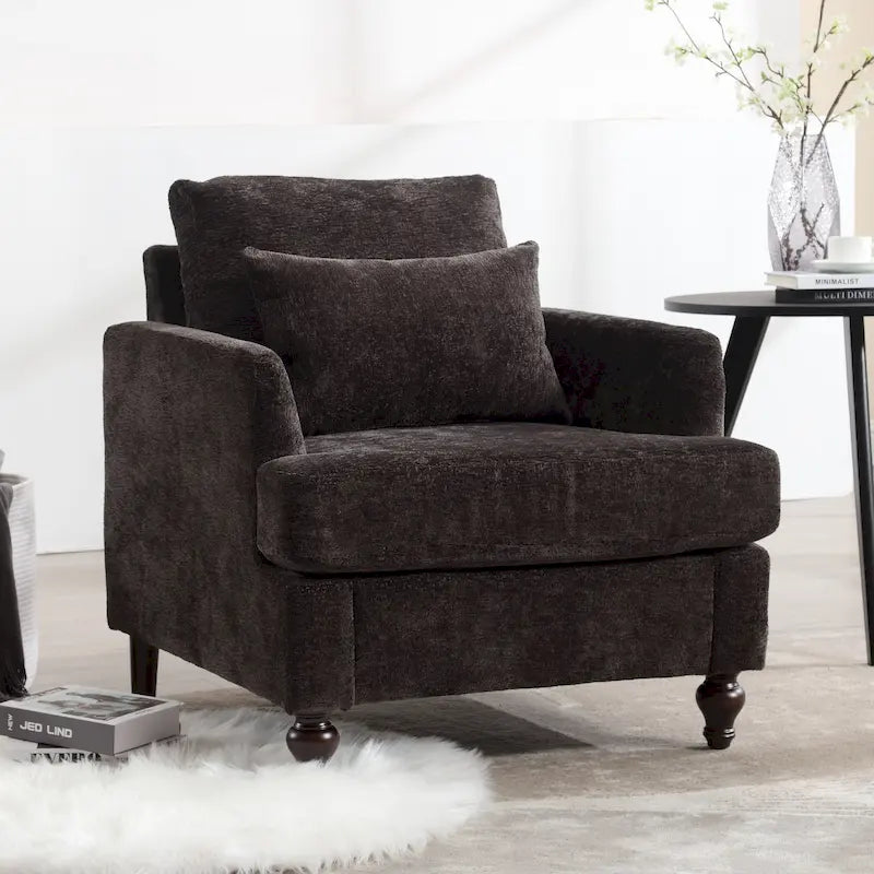 HOMEFUN századközepi modern, zsenília kárpitozású, favázas karosszék nappaliba