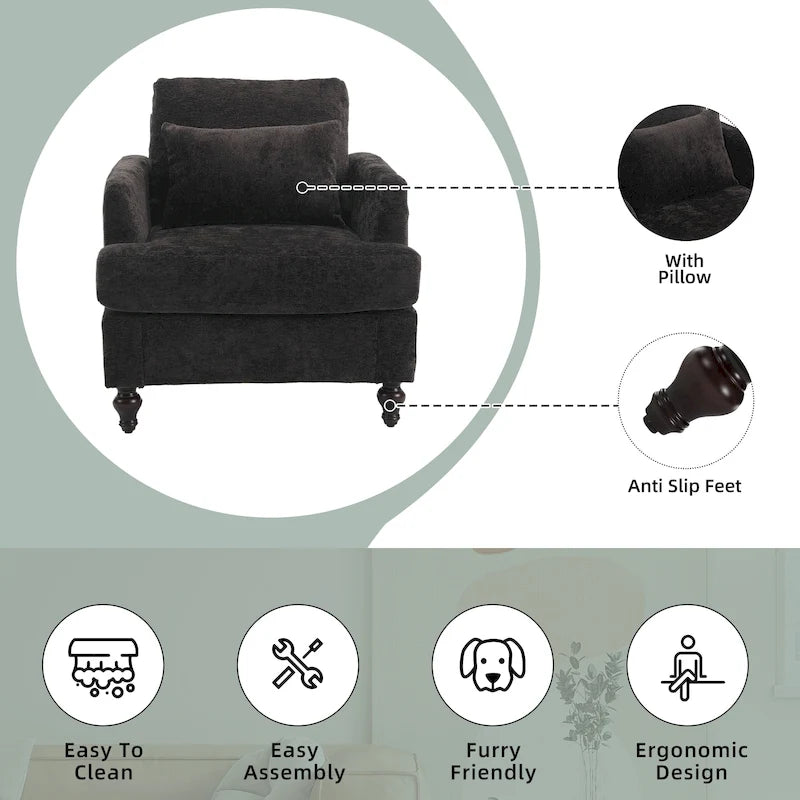 HOMEFUN századközepi modern, zsenília kárpitozású, favázas karosszék nappaliba
