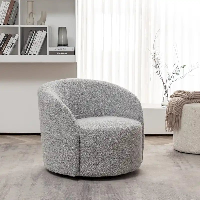 Sillón decorativo de barril giratorio tapizado de bouclé KINWELL de 34 W