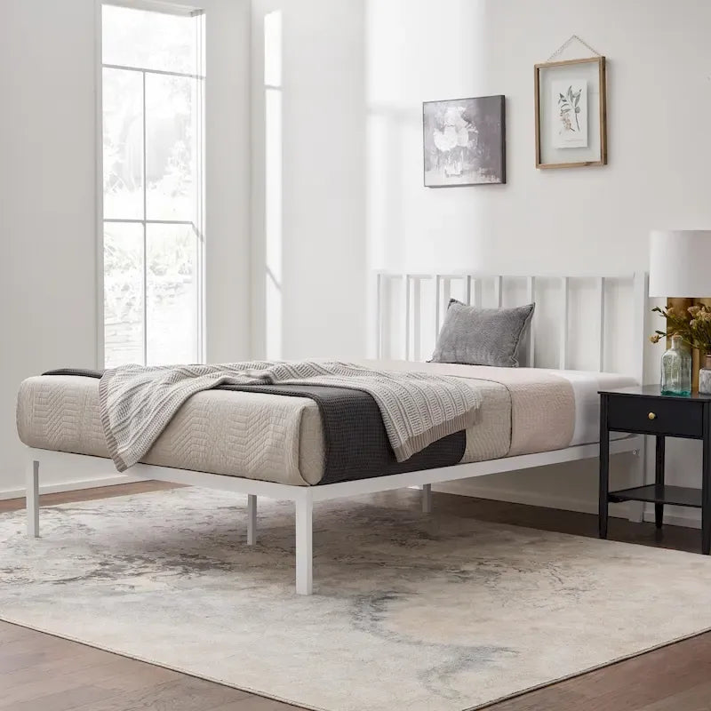 Metal Platform Bed with Vertical Bar Headboard