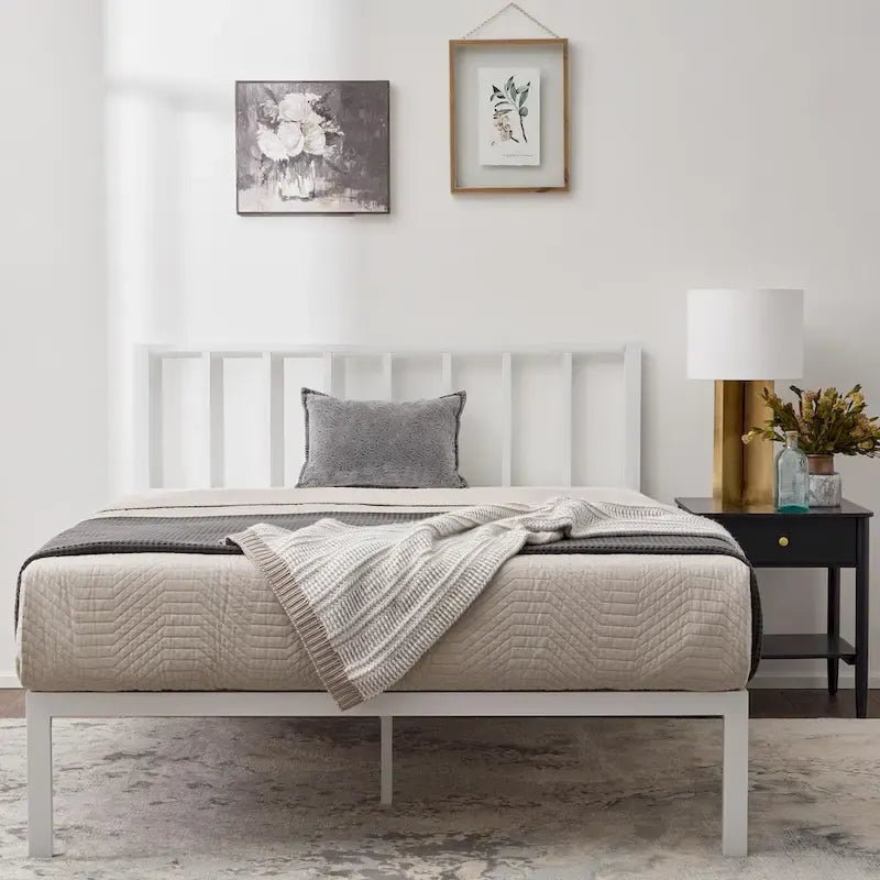 Metal Platform Bed with Vertical Bar Headboard