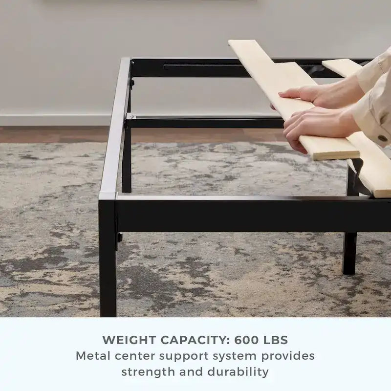 Metal Platform Bed with Vertical Bar Headboard
