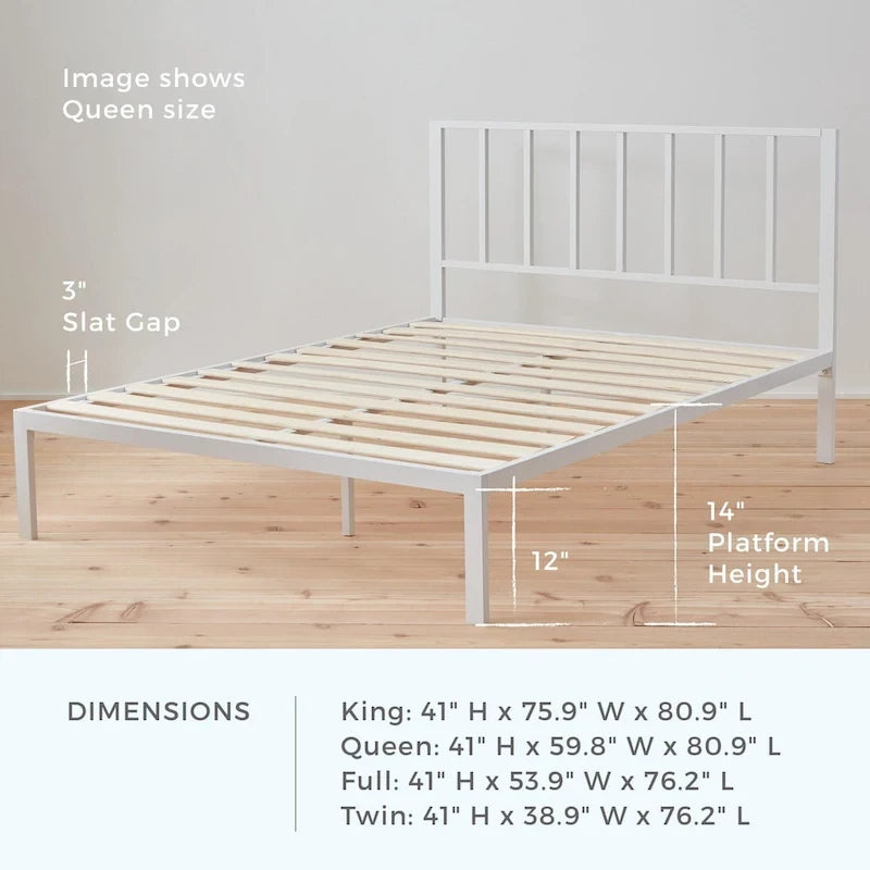 Metal Platform Bed with Vertical Bar Headboard
