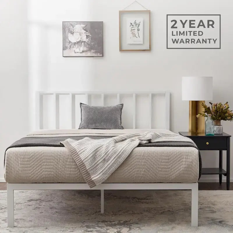 Metal Platform Bed with Vertical Bar Headboard