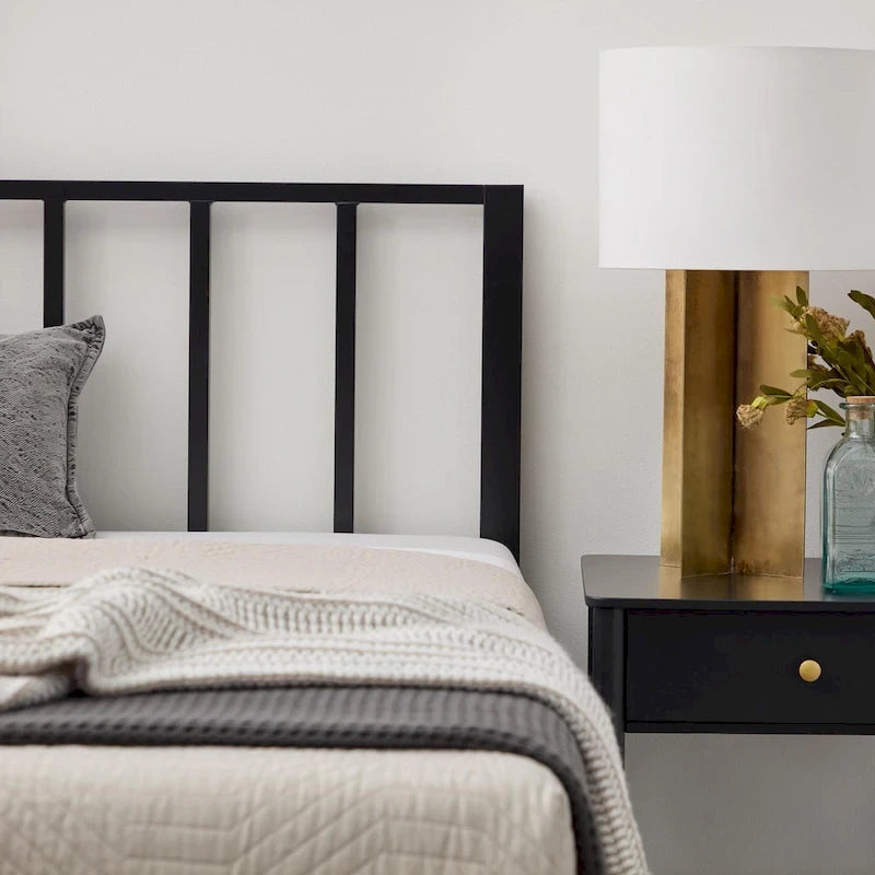 Metal Platform Bed with Vertical Bar Headboard