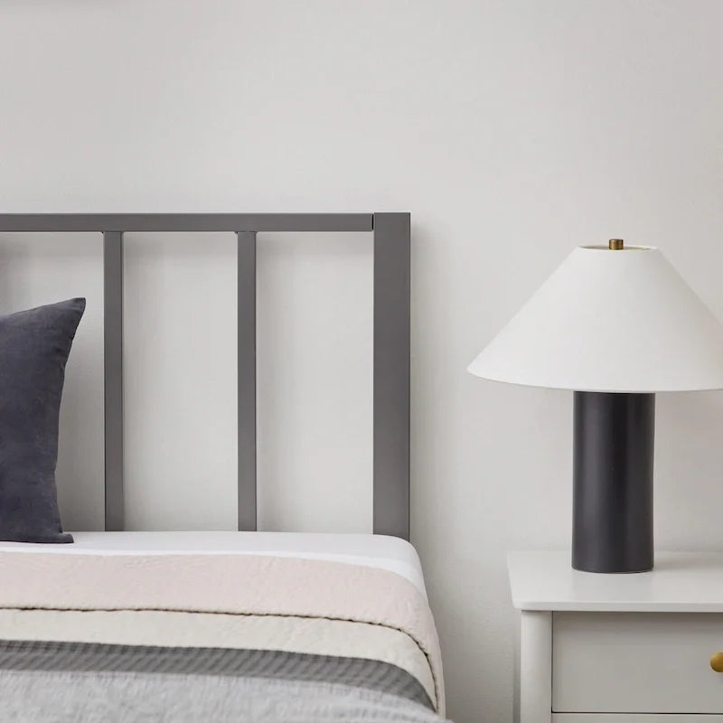 Metal Platform Bed with Vertical Bar Headboard