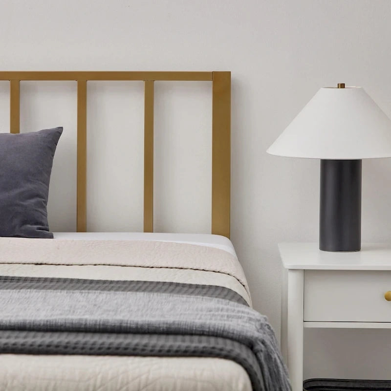 Metal Platform Bed with Vertical Bar Headboard