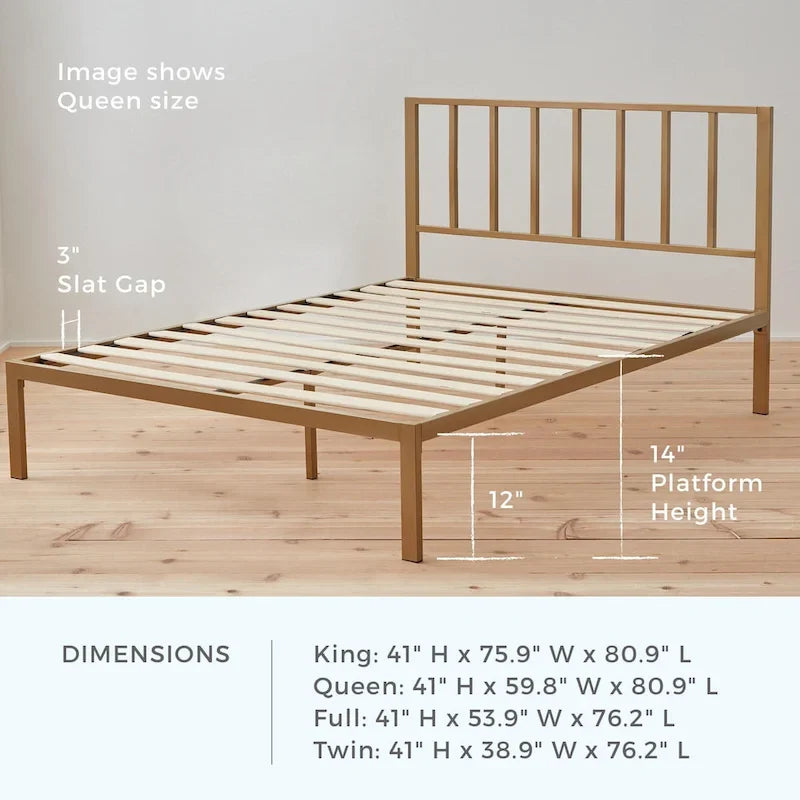 Metal Platform Bed with Vertical Bar Headboard