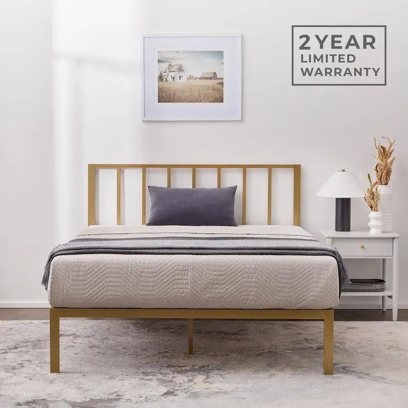 Metal Platform Bed with Vertical Bar Headboard