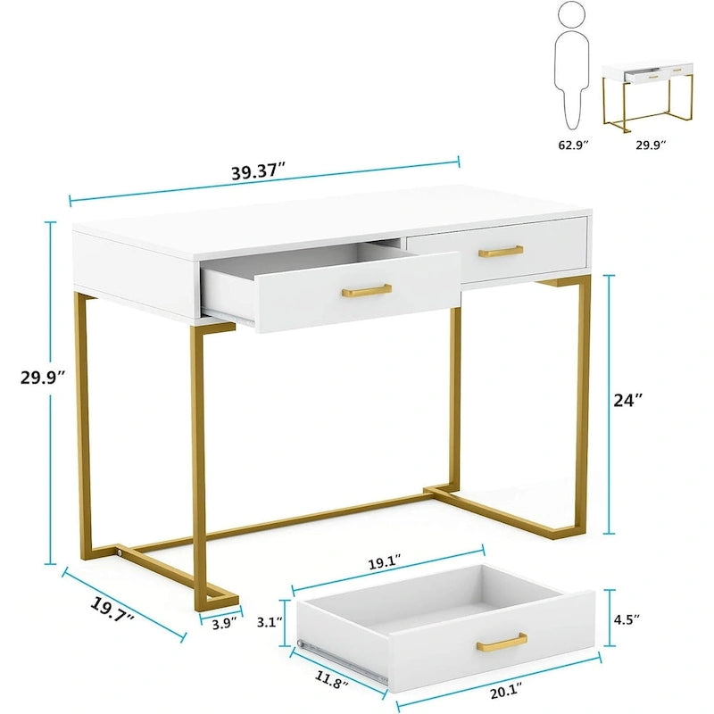 Kleiner Schreibtisch mit Schubladen, 40 Zoll