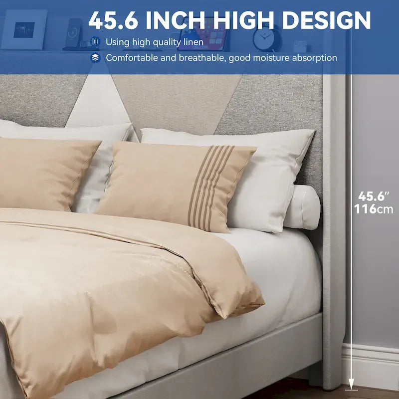 Queen Bed Frame with 4 Storage Drawers & Wingback Headboard