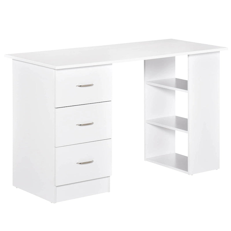 HOMCOM 47 Modern Home Office Computer Desk Bookcase Combo Writing Table Workstation with 3 Drawer and Storage Shelf - White