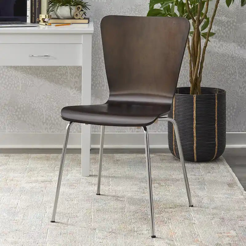 Retro Chrome Chair with Hourglass Curved Back and Bentwood Frame