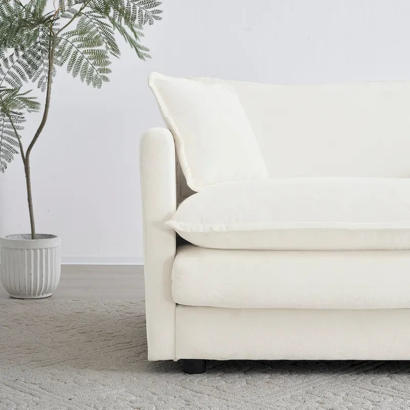 Accent Chair Set of 2, High-end Chenille Upholstered Armchairs, Living Room Side Chairs with Toss Pillow, White