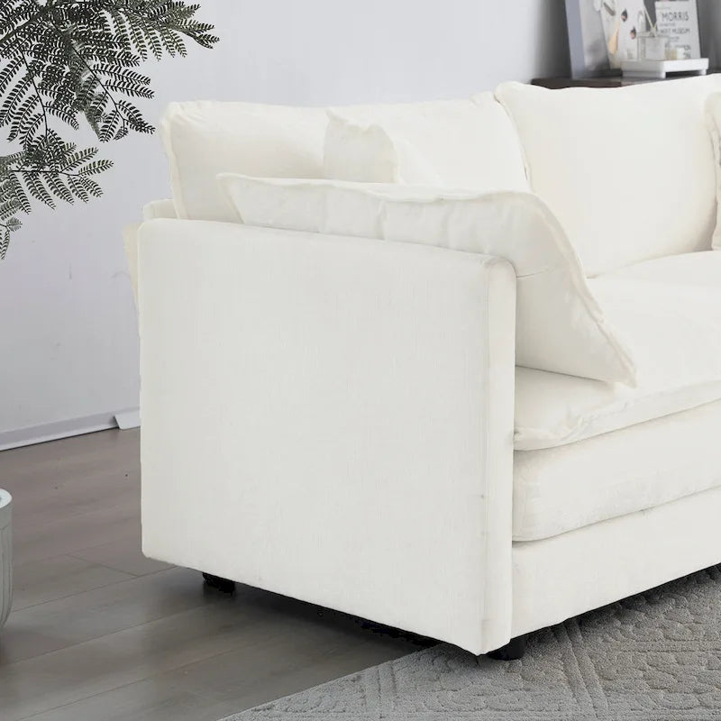 Comfy Deep Single Seat Sofa Upholstered Reading Armchair Living Room Chair White Chenille Fabric , 1 Toss Pillow