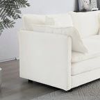Comfy Deep Single Seat Sofa Upholstered Reading Armchair Living Room Chair White Chenille Fabric , 1 Toss Pillow