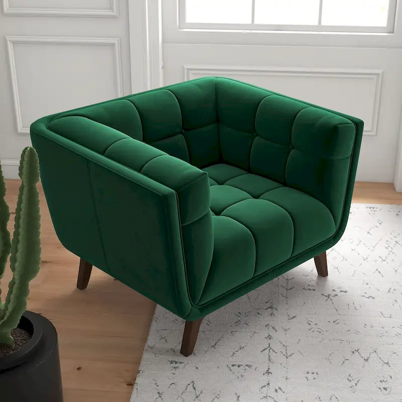 Sillón decorativo de lujo Kameron, moderno de mediados de siglo, con capitoné