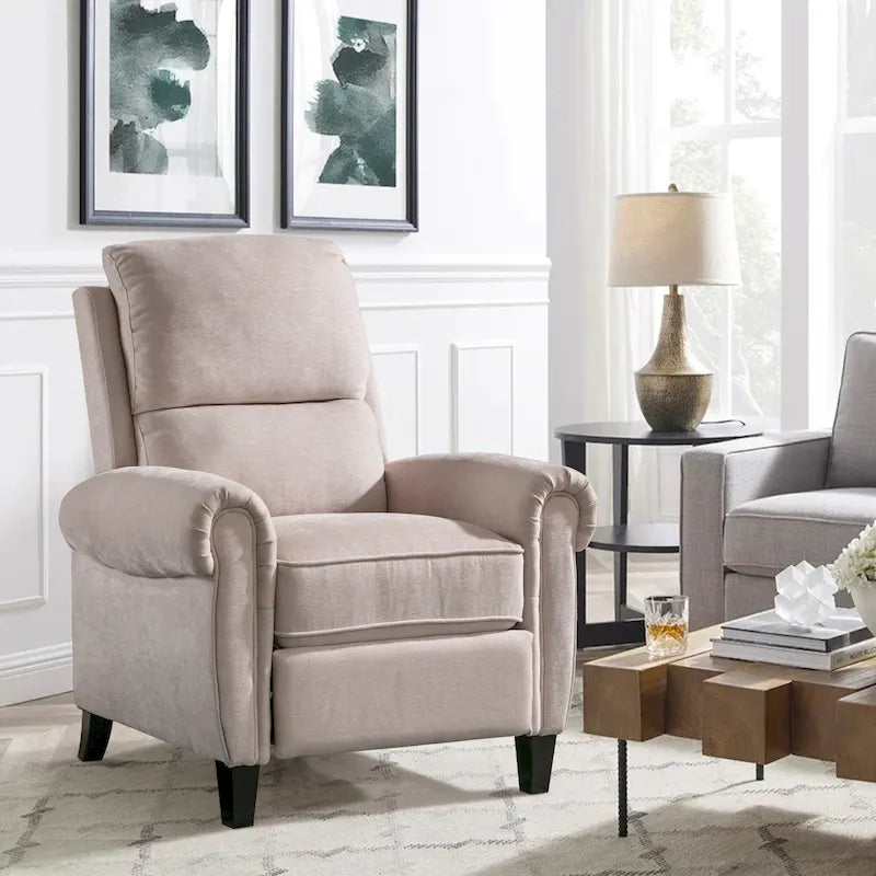 Gestoffeerde relaxfauteuil van chenille met push-backfunctie en vaste voetensteun
