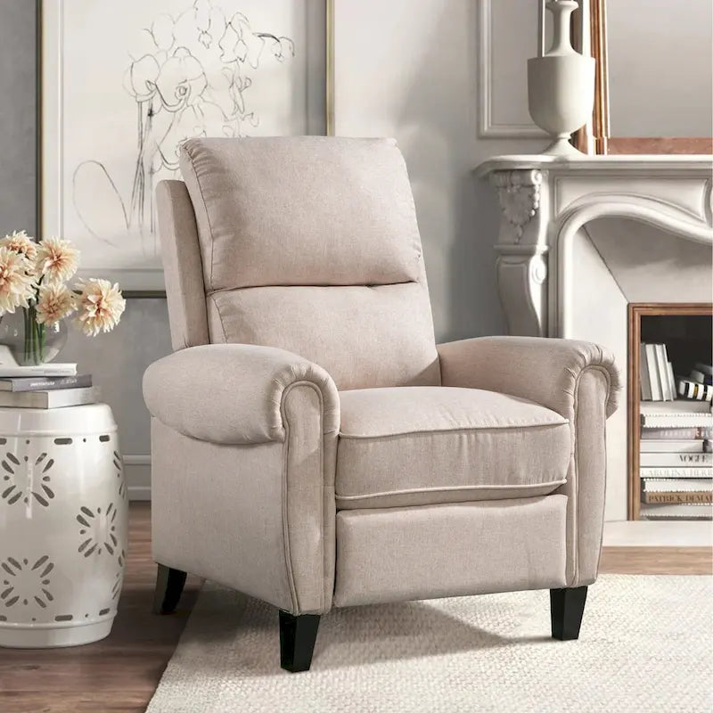 Chenille Upholstered Push Back Recliner with Solid Footrest