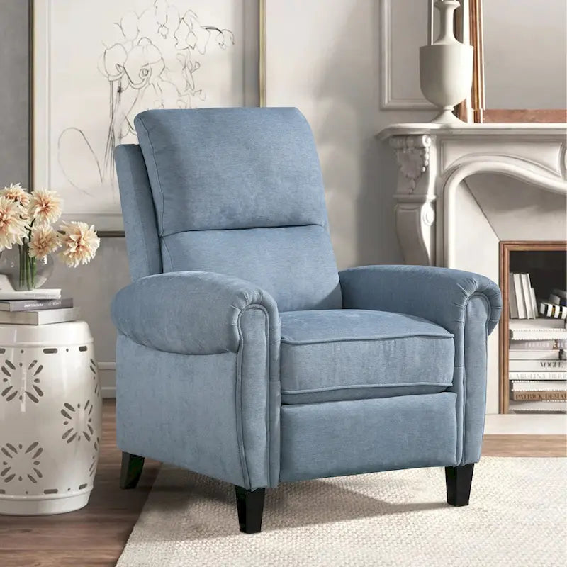 Gestoffeerde relaxfauteuil van chenille met push-backfunctie en vaste voetensteun