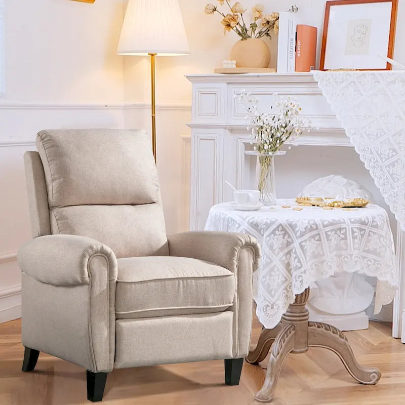 Gestoffeerde relaxfauteuil van chenille met push-backfunctie en vaste voetensteun