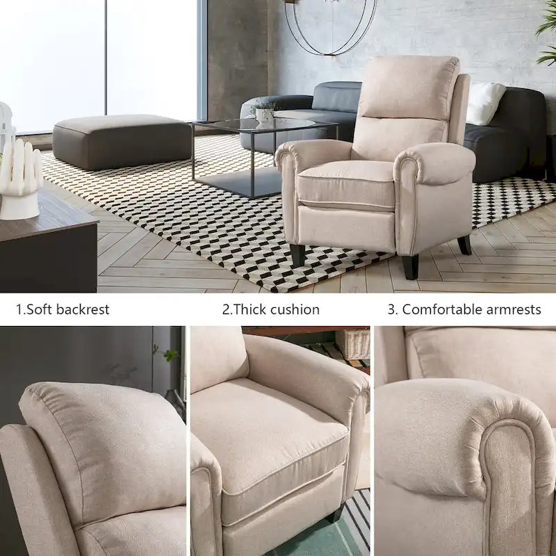Gestoffeerde relaxfauteuil van chenille met push-backfunctie en vaste voetensteun