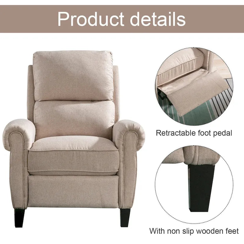 Gestoffeerde relaxfauteuil van chenille met push-backfunctie en vaste voetensteun