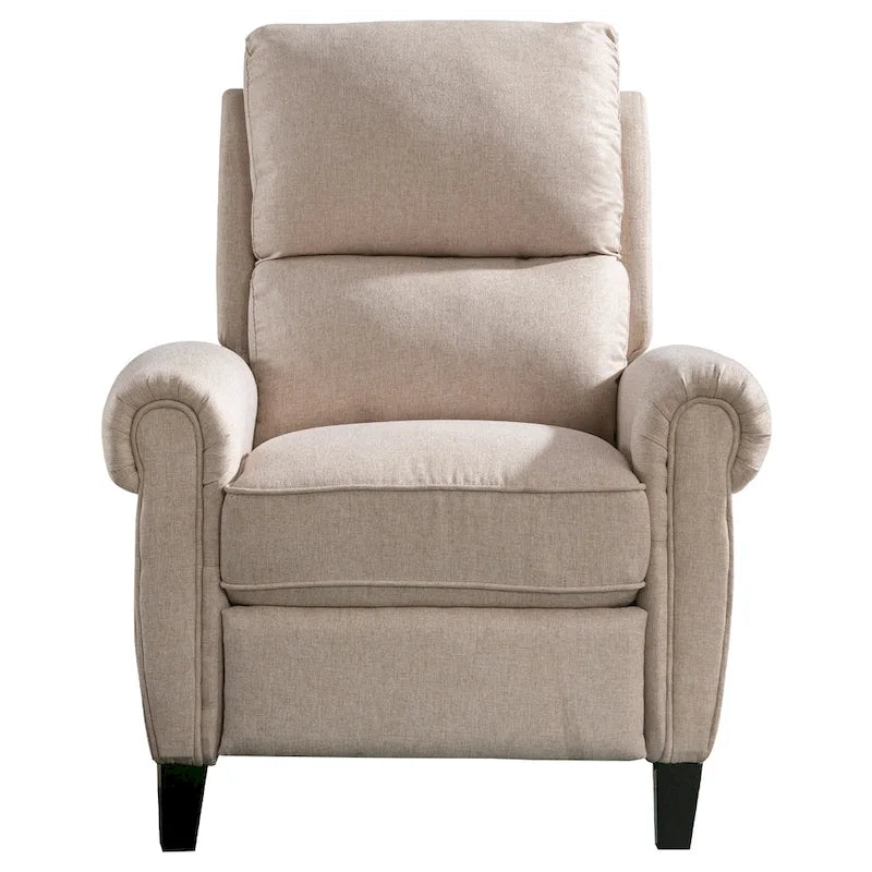 Gestoffeerde relaxfauteuil van chenille met push-backfunctie en vaste voetensteun