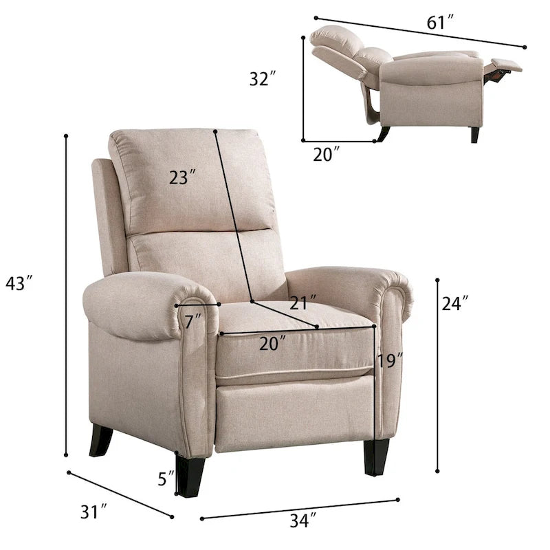 Gestoffeerde relaxfauteuil van chenille met push-backfunctie en vaste voetensteun