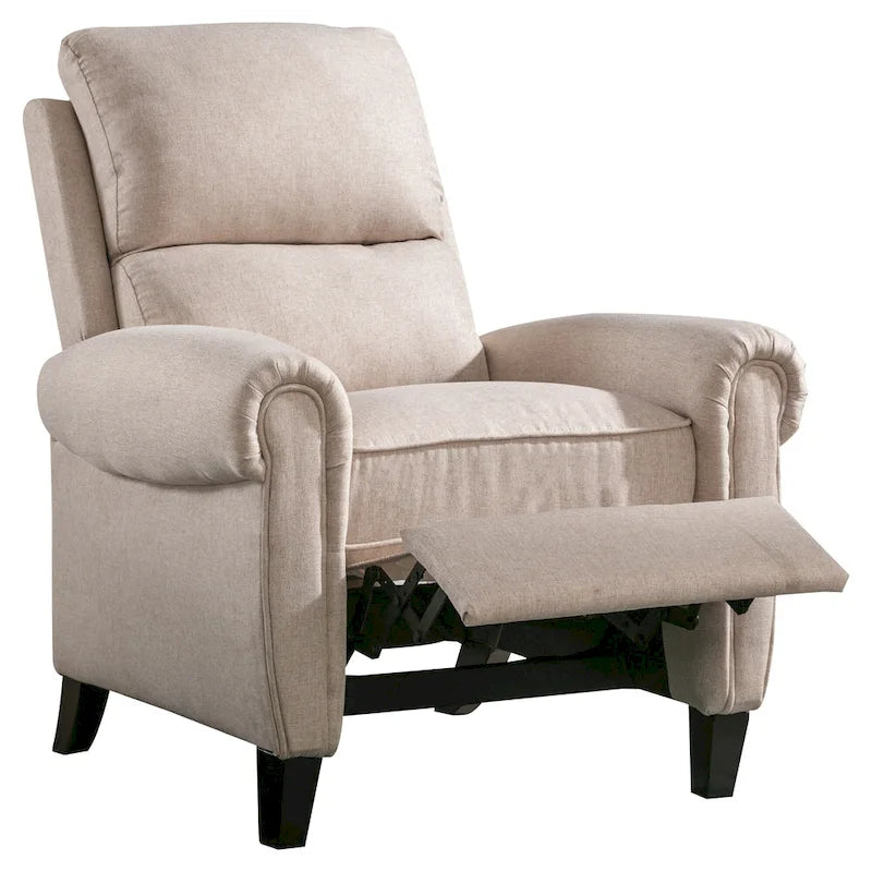 Gestoffeerde relaxfauteuil van chenille met push-backfunctie en vaste voetensteun