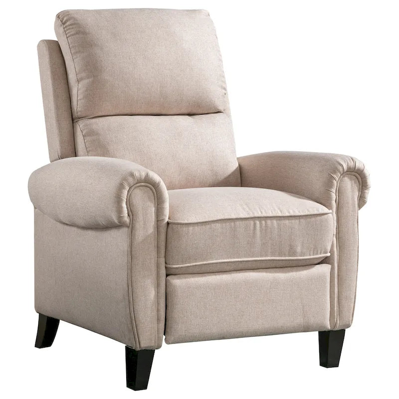 Gestoffeerde relaxfauteuil van chenille met push-backfunctie en vaste voetensteun