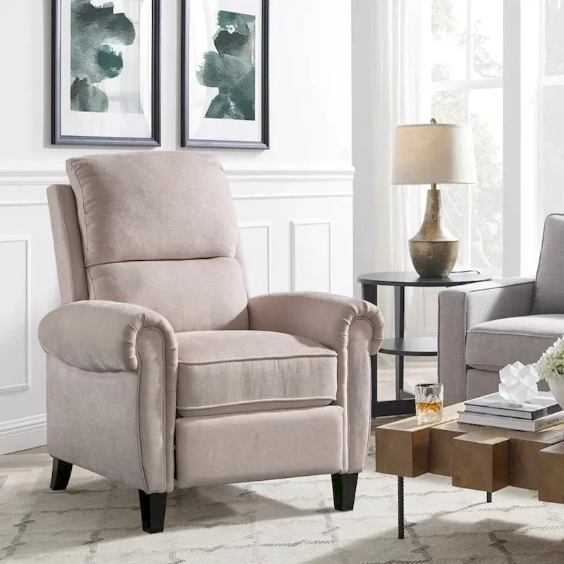 Gestoffeerde relaxfauteuil van chenille met push-backfunctie en vaste voetensteun
