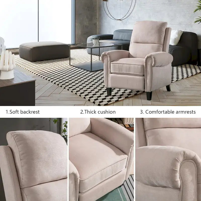 Gestoffeerde relaxfauteuil van chenille met push-backfunctie en vaste voetensteun