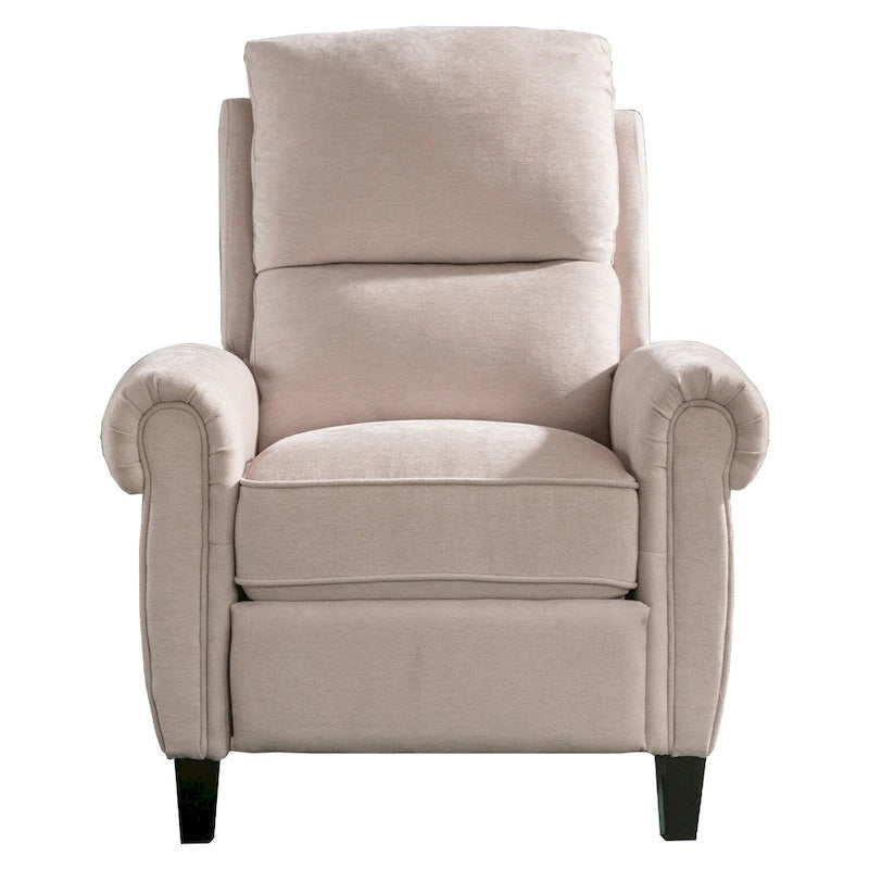 Gestoffeerde relaxfauteuil van chenille met push-backfunctie en vaste voetensteun