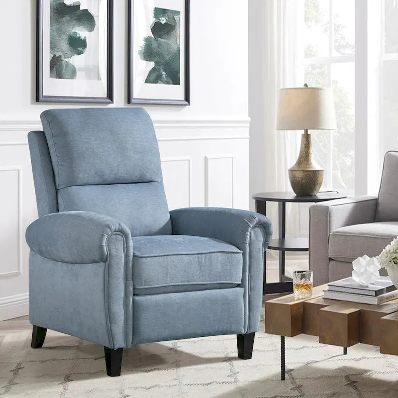 Gestoffeerde relaxfauteuil van chenille met push-backfunctie en vaste voetensteun
