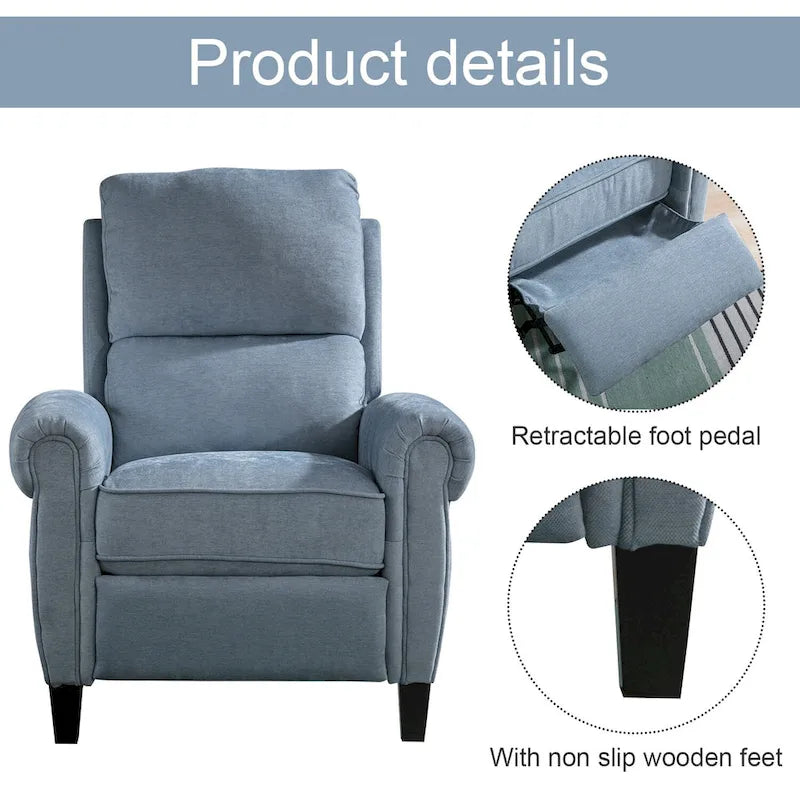 Gestoffeerde relaxfauteuil van chenille met push-backfunctie en vaste voetensteun