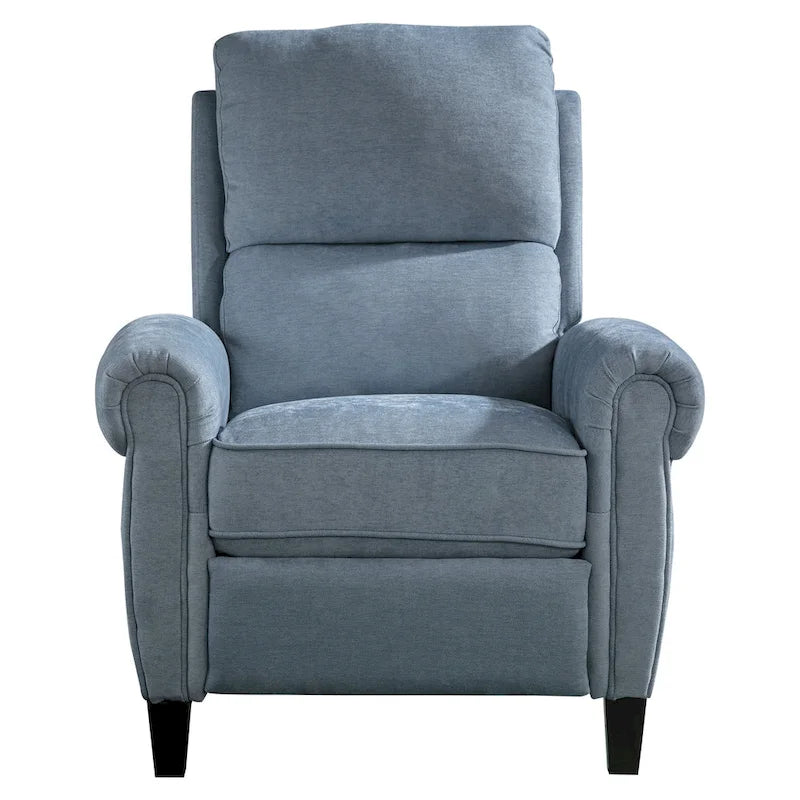 Gestoffeerde relaxfauteuil van chenille met push-backfunctie en vaste voetensteun