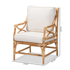 Brandon Boho-Armlehnensessel aus Rattan mit Polsterung – Weiß/Natur
